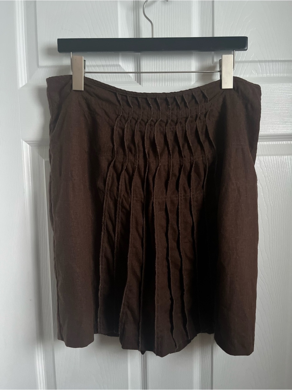 Y2K Sara Isabella Linen Blend Skirt Brown 8 Medium Pintuck Pleated Midi Vintage - Picture 5 of 5